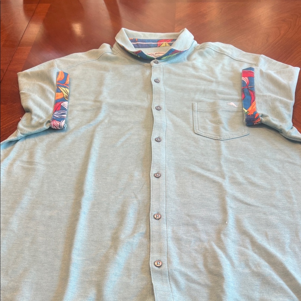 Tommy Bahama Light Blue Polo Shirt with Colorful Accents